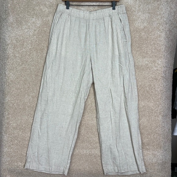 Old Navy Linen Blend Wide Leg Pants Size Large High Rise Lightweight Neutral - Picture 1 of 7